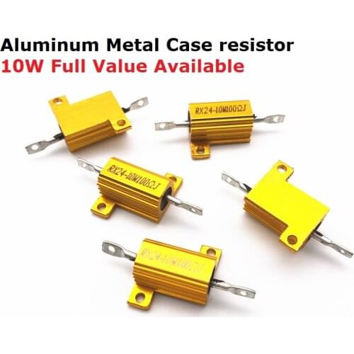 5PCS RX24-10W-5RJ 6RJ 8RJ 20RJ 22RJ 5% Golden Aluminum Metal Case resistor 5R 6R 8R 20R 22R Wirewound High Power metal shell