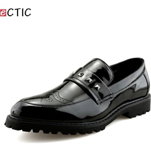ECTIC New Office Gentlemen Men Formal Shoes Rivet Classical Oxfords Dress Zapatos Hombre Pointed Toe Business Horsebit