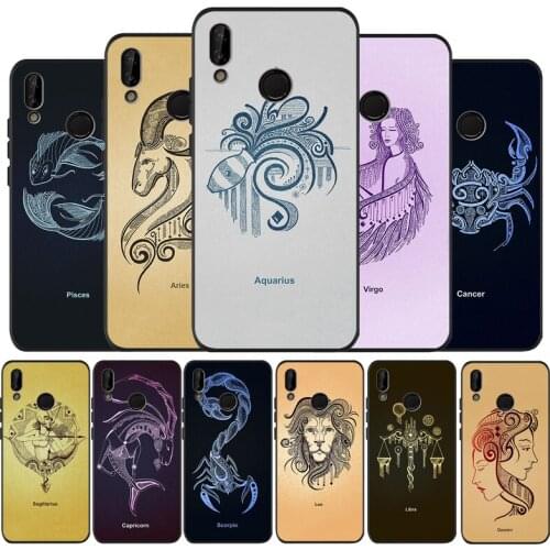 12 constellation black Silicone soft Phone Case for huawei P40 P30 P20 P10 Pro P9 Lite Psmart 2019 Y6 Y9 cover