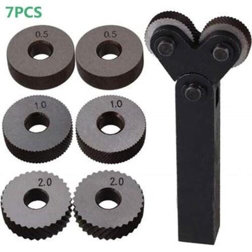 Dual Wheel Knurling Tool Kit 7pcs 0.5mm 1mm 2mm Wheel Linear Pitch Knurl Set Steel Lathe Cutter Wheel Knurling Tool Set