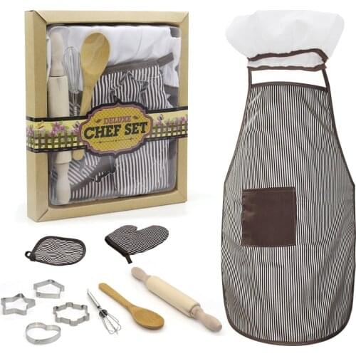 11 Pieces Apron Set Cute Apron With Chef Hat Baking Mould Kitchen Ware Kids Girls Boys