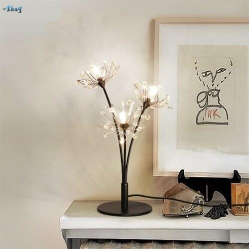 Art Creative Bedside Iron Dandelion Table Lamps Bedroom Living Room Crystal Lampshade Pendant Led Decor 3 Flower Desk Lights