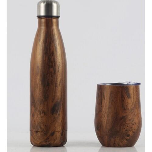 Stainless Steel Wood Grain Series 2-Piece Eggshell Cup With Lid+Coke Vacuum U-Shaped Red Wine Mug For Gift Water Bottle Thermos