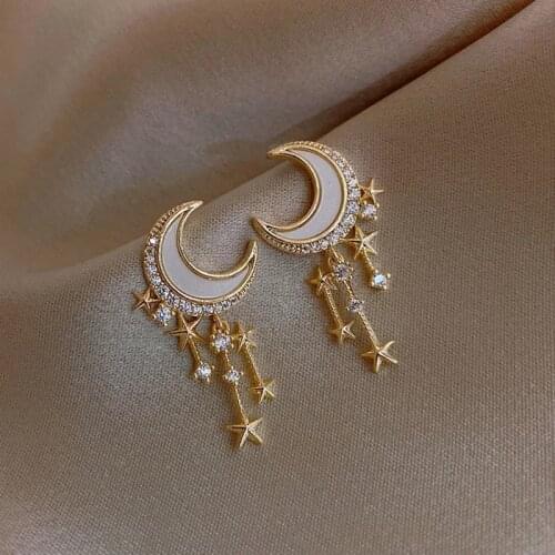 New Trendy Dangle Earrings For Women Moon Star Rhinestone Pendant Earring Fashion Girl Party Jewelry Gift