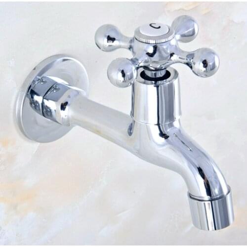 Polished Silver Chrome Brass Wall Mount Cross Handle Mop Pool Outdoor Garden Faucet Laundry Sink Water Tap Dav160