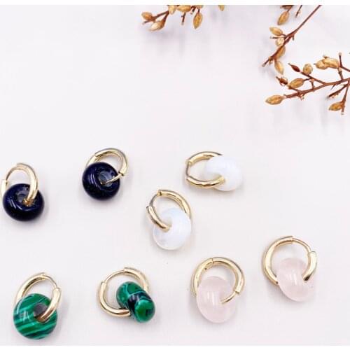 Minar Delicate Natural Stone Gold Copper Earrings for Women Green Pink Transparent Purple Color Circle Stones Hoop Earrings Gift