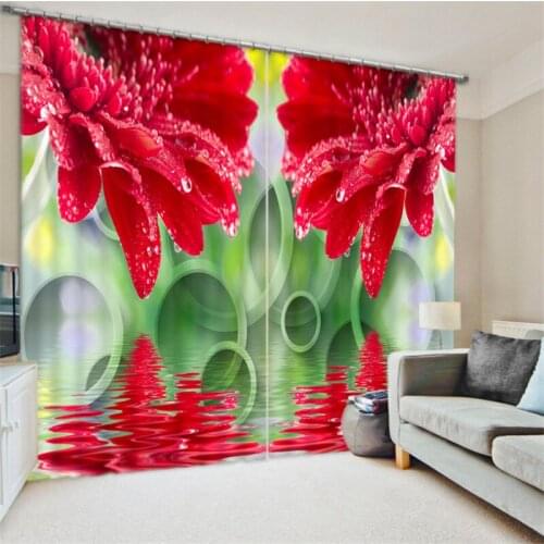 Curtains Red flowers print Luxury Blackout 3D Window Curtains For Living Room Bedroom Customized size Drapes cortinas Rideaux