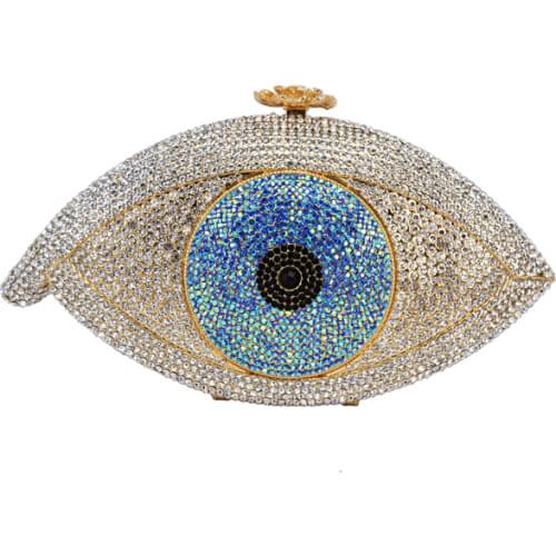 Blue Evil eye bag Women clutch bag silver evening bag femme pochette bag luxury Crystal day Clutch bling party purse SC023