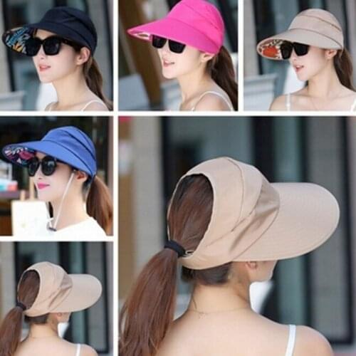 Folding Sun Protection Cap Ladies Girl Holiday UV Protection Sun Hat Beach Packable Visor Hat Women Summer Sun Hat Wide Brim
