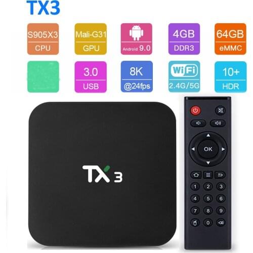 20pcs TX3 Android 9.0 TV BOX Amlogic S905X3 4G RAM 32GB 64GB ROM Quad Core 2.4G/5GHz Wifi BT Youtube 8K Media Player