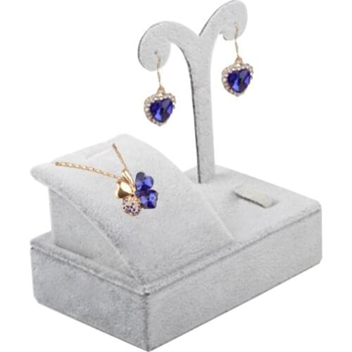 Grey Velvet Three Earring Jewelry Display Rack Necklace Ring Pendant Storage Rack Organizer Store Kit Jewelry Holder Stand