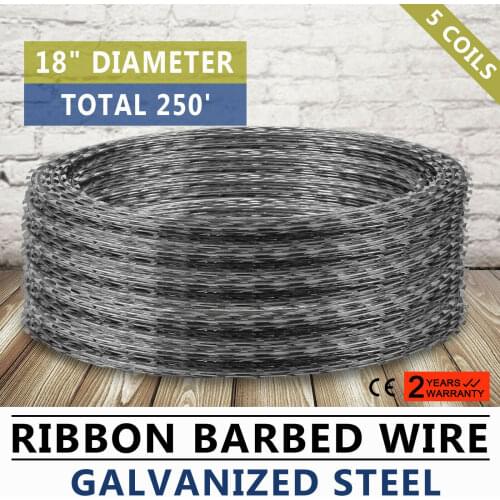 VEVOR 18\" 250 Feet Razor Wire Steel Garden Fence Ribbon Barbed Wire Galvanized Steel Weather/Water-Resistant