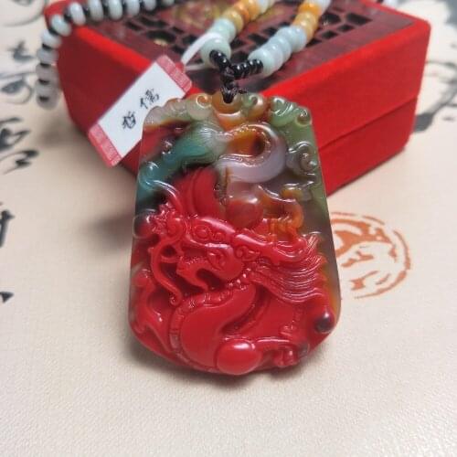 Zheru Jewelry Pure Natural Colorful Jade Two-Color Dragon Pendant Three-color Jadeite Necklace Necklace National Certificate