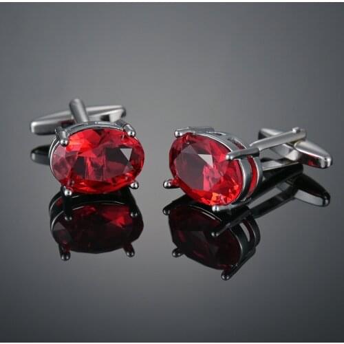 Fashion Luxury Mens Red Crystal Business Cufflinks Classic Wedding Charm Jewelry Trendy French Shirts Casual Cuff Links Button