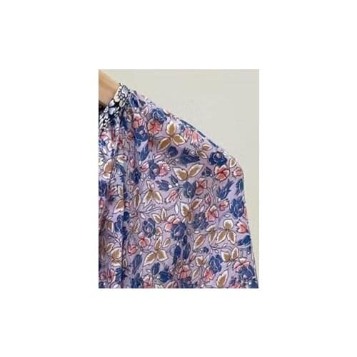 Women Shirt 2021 Summer New Pastoral Printed Floral V-neck Long Sleeve Shirt