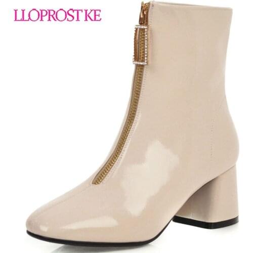 Lloprost ke 2020 patent leather shiny crystal front zipper tight boots woman footwear red ankle boots for women shoes H576