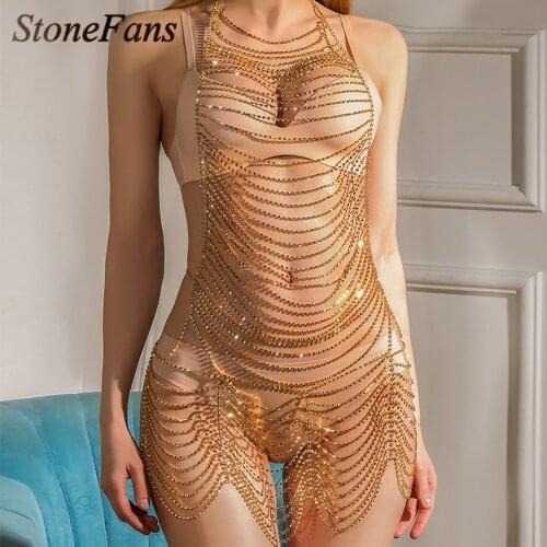 Stonefans Full Body Swimsuit Dress Summer Fashion Sexy Bodies for Women Rhinestone Aesthetic Body Jewelry Wholesale Bikini Robe