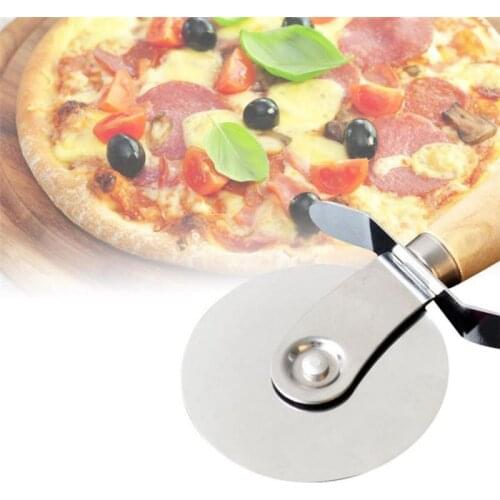 1 pc Round Pizza Cutter Stainless Steel With Wooden Handle Pizza Knife Cutter Pastry Pasta Dough kitchen Baking Tools
