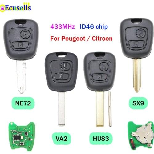 2 Button Remote Key Fob ID46 chip 433mhz for Peugeot 106 206 207 307 Citroen C2 C3 C4 XSARA Picasso Berlingo SX9/VA2/HU83/NE72