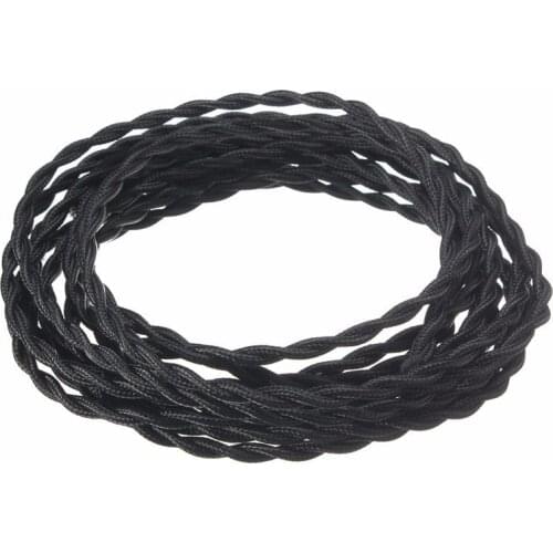 2x0.75 Black Twisted Wire Twisted Cable Retro Braided Electrical Wire Fabric Wire DIY Pendant Lamp Wire Vintage Lamp Cord