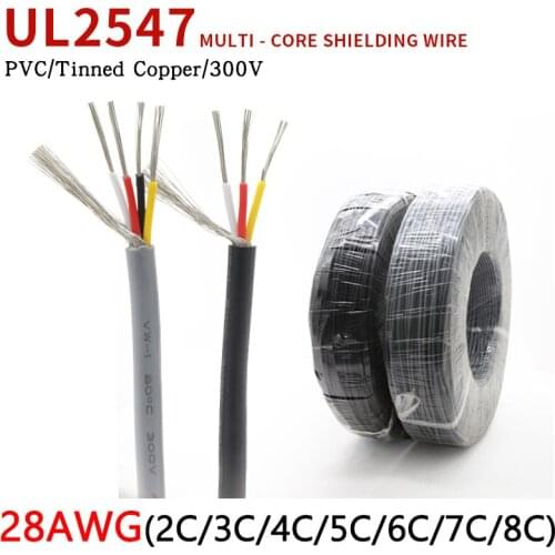 300M 28AWG UL2547 Shielded Wire 2 Cores PVC Insulated Channel Amplifier Audio Signal Cable Tinned Copper Control Line