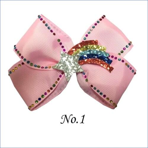 7 BLESSING Good Girl 4.5 Shine ABC Hair Bow Clip Rhinestone Rainbow Flower