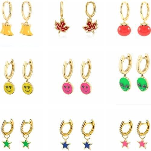 AIDE 925 Sterling Silver Huggie Earrings For Women Enamel Fruits Star Smiley Hoop Earring Piercing Pendientes Gift Aros Colores