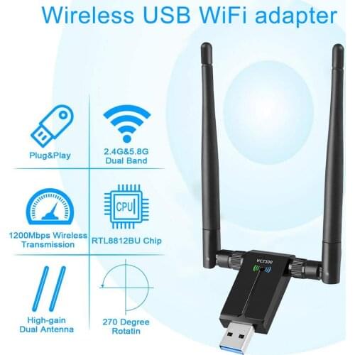 Wireless USB WiFi Adapter Wireless Network Card With Dual 5dBi Antennas 1200Mbps 2.4G/5.8G WiFi USB Computer Network Adapter