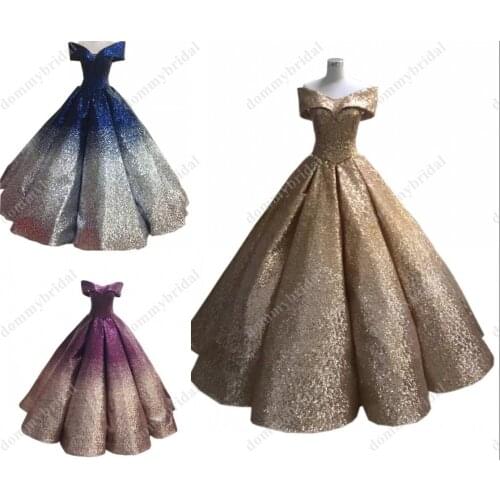 Glitter V neck Sequined Ball Gown Dress For Quinceanera 2021 15 Anos Girls Cheap Corset with Sleeves Ombre Gradiant Prom Dresses