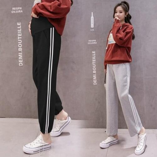 2001# Maternity Pants Summer Casual Side Strip Pants Loose Comfy Belly Support Pants Elastic Waist Maternity Trousers