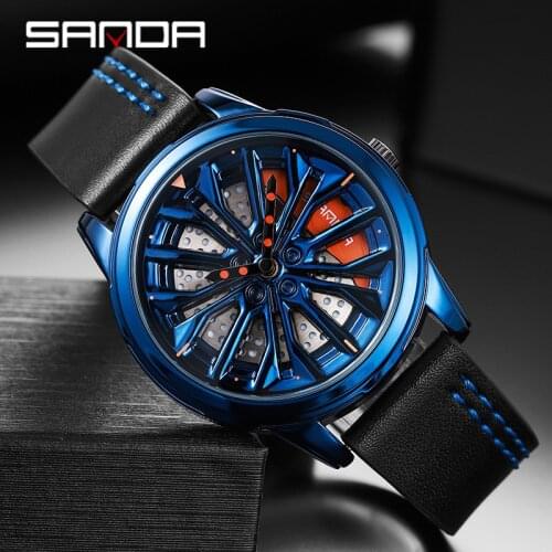 SANDA Watch Brand Car Wheel Rim Hub Watches Men Super Car Rim Hub Men Watch Leather Waterproof Wholesale Watch For Car Herrenuhr