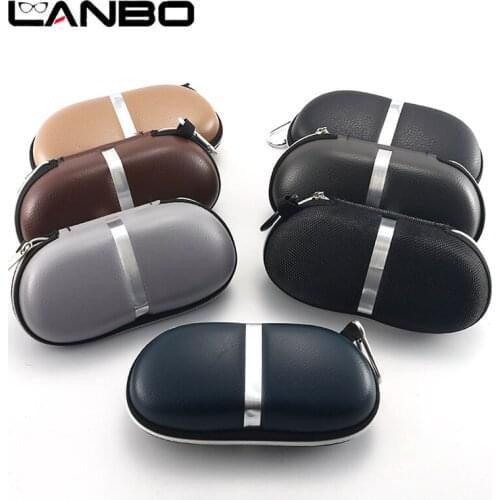 LANBO High Quality Black Leather Glasses Case Set Ladies Glasses Case Glasses Case With Lanyard Zipper Mens Glasses Case