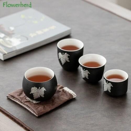 Black Pottery Ceramic Porcelain Tea Cup Teaware Kung Fu Tea Cup Set Retro Master Cup Hat Cup Large Tea Bowl