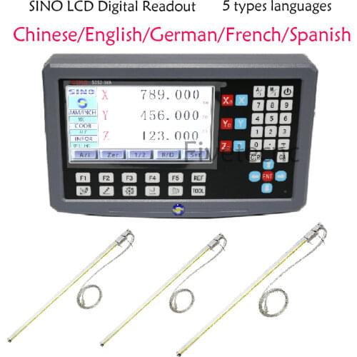 EU Sino Big LCD DRO Digital Readout and Linear Scale 3pcs 120-1020mm Encoder 5Micron for Milling Lathe Grinder Cutting Machine