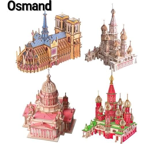 3D Wooden Puzzle Notre-Dame De Paris World Famous Model Building Kit St. Essa Cathedral Jigsaw Educational Toys for Kids Gifts