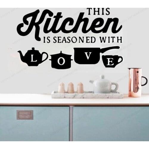 This Kitchen is seasoned with love quote Vinyl Wall Stickers Home Kitchen Decor removable wall Art muralHJ198