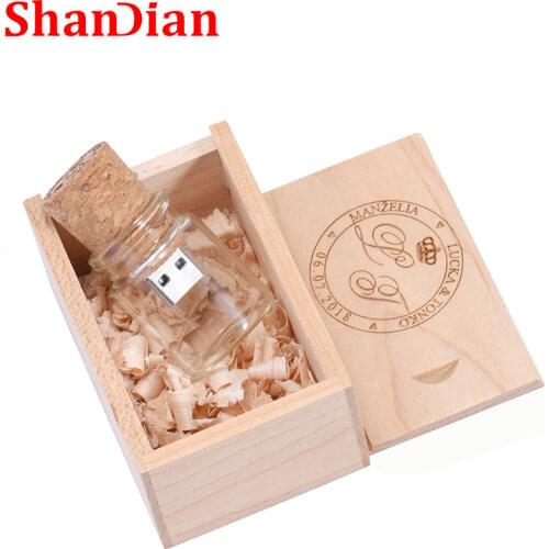 Wooden Box Drifting Bottle USB2.0 Flash Drive 4GB 8GB 16GB 32GB 64GB 128G Free LOGO Pen Drives Gifts Memory Stick Wedding U Disk