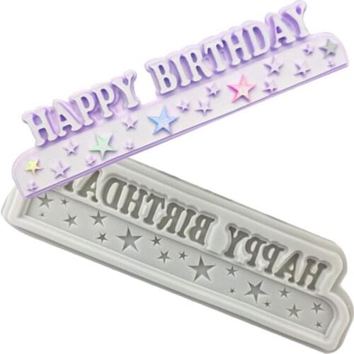 Happy Birthday Fondant Mold Stars Cupcake Decorating Cake Border Silicone Chocolate Candy Polymer Clay Molds