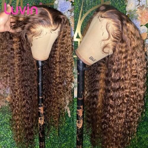 Luvin 30 32 Inch Highlight Ginger Lace Front Wig Curly Human Hair Wigs Color Deep Wave Honey Blonde Frontal Wig For Black Women