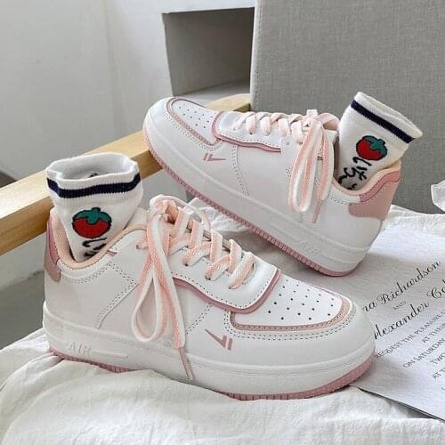 Small White Shoes Women 2021 New Korean Version Students Pink Lace Casual Shoes Sneakers with Breathable Flat Shoes for Women