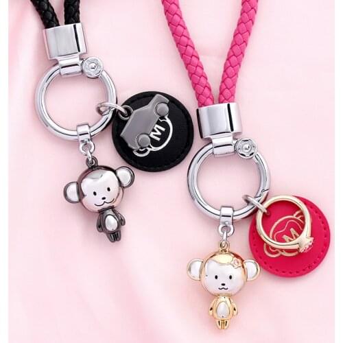 MILESI Cute Swinging Monkey Couple Keychain Car Key Ring Bag Charm k0320
