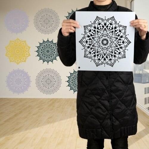 30 * 30cm 13 types DIY reusable molds laser cut painting stencils floor tile fabric wall mold furniture mandala painting stencil