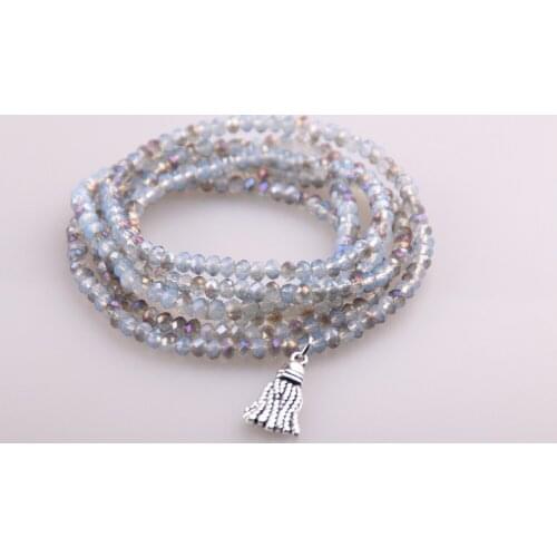 MOODPC Free shipping 5 Strands Crystal with Alloy Tassel Beads Stretched Bracelets blue Gold Pacet Bead Yoga Bracelet & Necklace