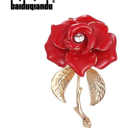 Baiduqiandu Brand New Arrival Enameled Red / Pink / White / Black / Blue Flower Metal Brooch Pins for Women Fashion Jewelry