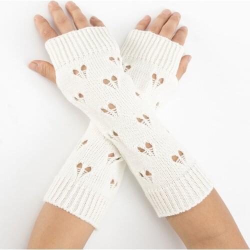 Autumn and Winter New Style Jacquard Love Knitted Wool Warm Arm Cover for Men and Women Mid-length Ski Fingerless Gloves