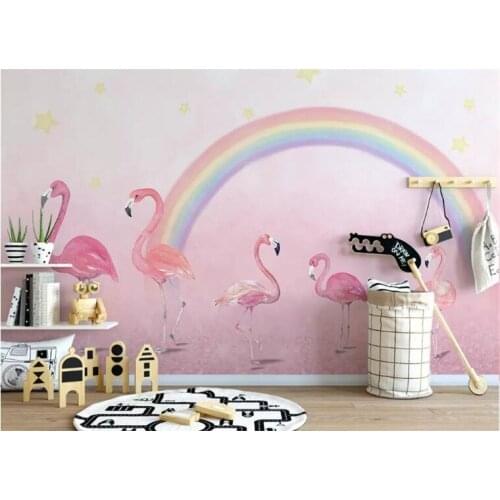 Custom wallpaper hand painted flamingo kids room wallpaper pink background wall wallpaper for walls 3 d papier peint