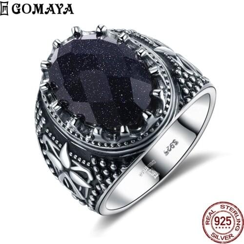 GOMAYA Luxury Crystal 925 Sterling Silver Rings Fashion Blue Retro Vintage Jewelry Female Ring Bijoux Wholesale Fine Women