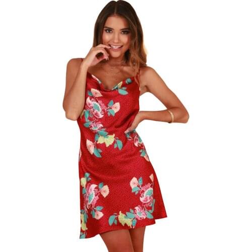 Summer Chiffon Women Dress Elegant Ladies Vintage V-Neck Sleeveless Dress Satin print Spaghetti Strap dress Rayon Vestidos Dress