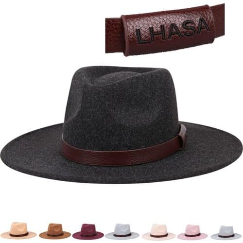 Fedora hat autumn and winter new top hat Tibet LHASA logo two-tone cashmere European and American 9cm brim jazz hat