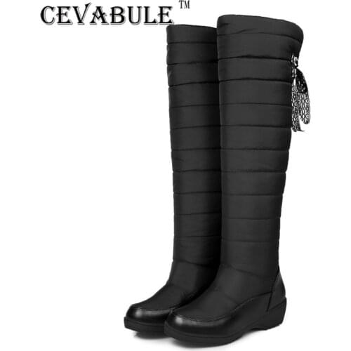 CEVABULE Hair Lace Down Snow Boots Knee High Boots Slope Heel Casual Foreign Trade Boots Winter Boots Women Booties Woman TYX
